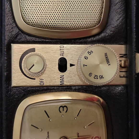 ELGIN VINTAGE  travel Clock / Radio / Alarm Genuine Leather black case - Picture 4 of 16